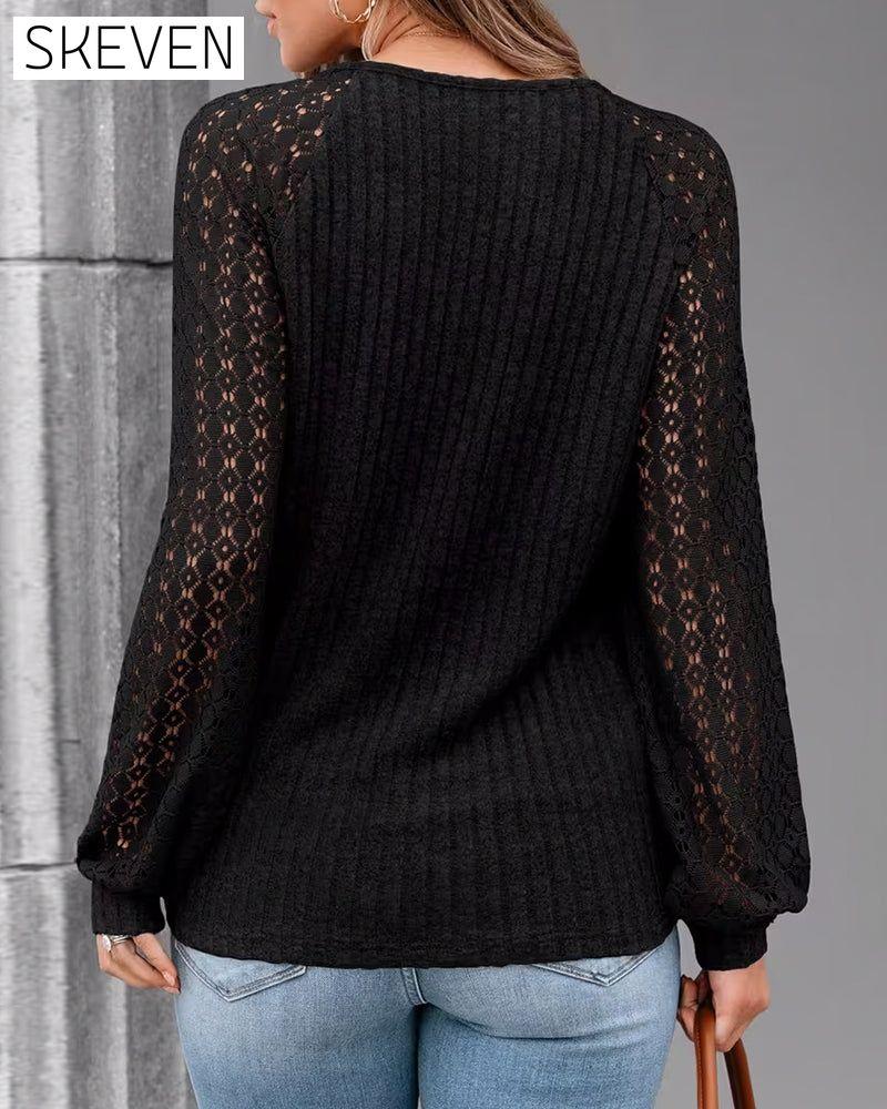 V-Neck Brushed Pit Strip Top