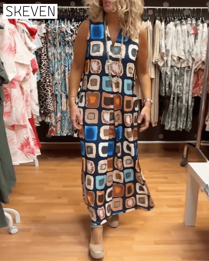 robe ample imprimée sans manches à col en V