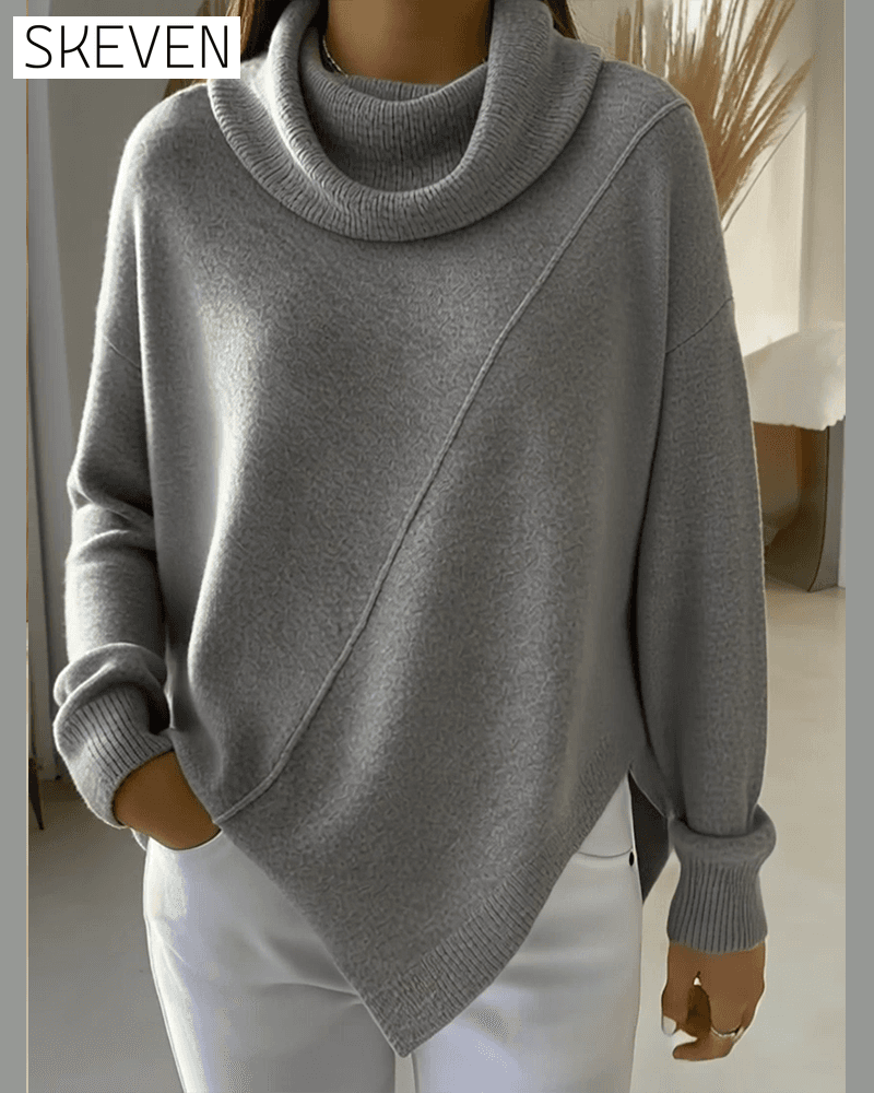 Asymmetrical Cowl Neck Pullover