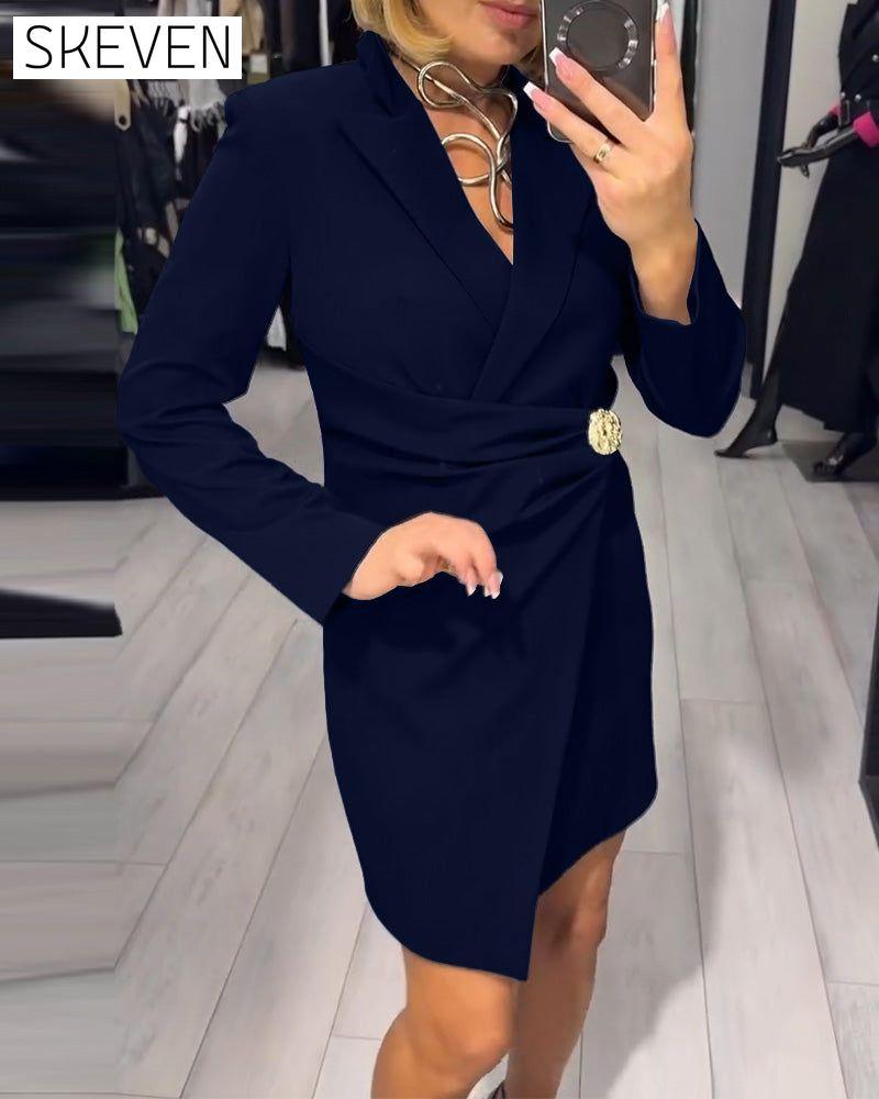 Einfarbiger Anzug mit Kragen, modisches Kleid