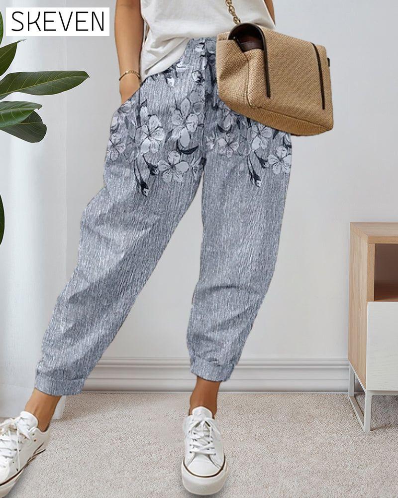 Jean décontracté imprimé à poches pour femme