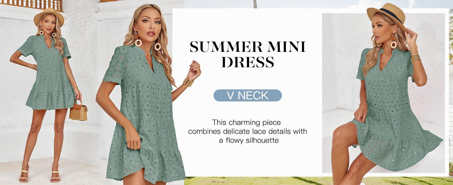 Hollow V-Neck Short-Sleeved Dress