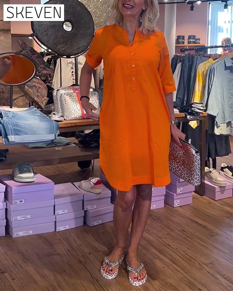 Solid color buttoned casual loose dress