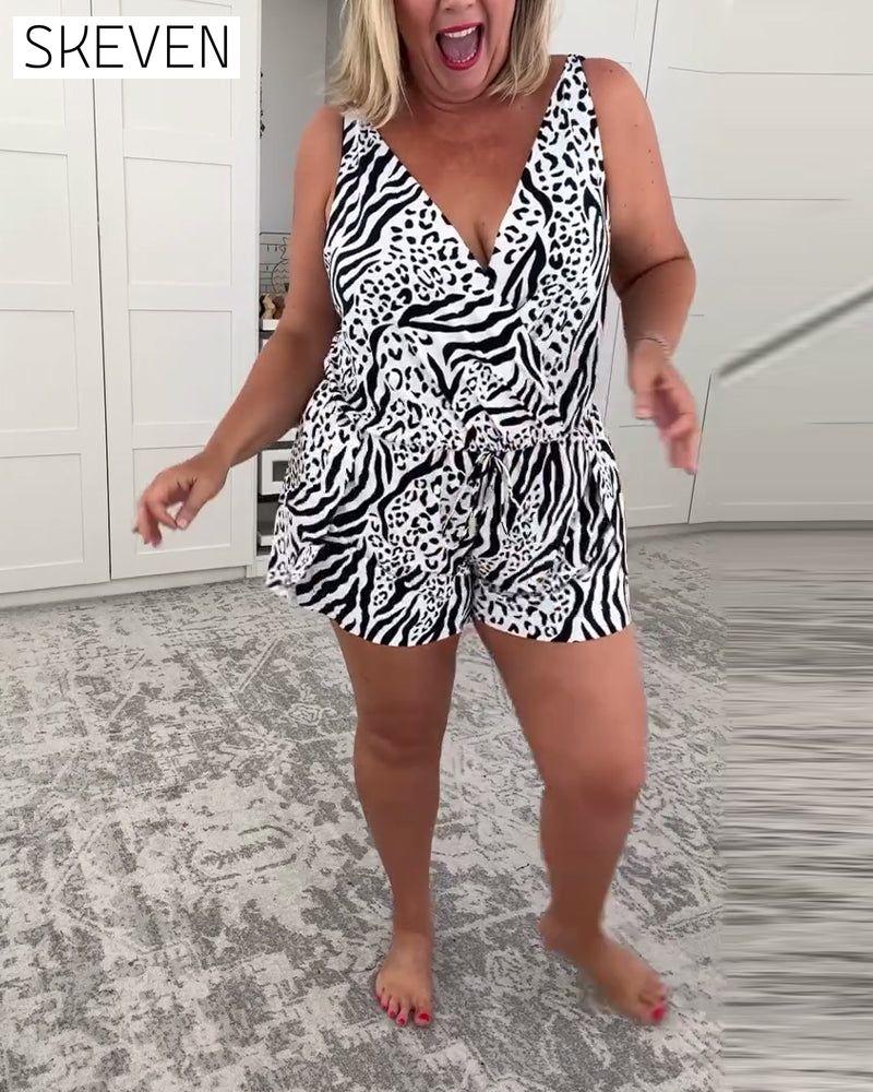 Zebra-Print Slim Fit Badeanzug