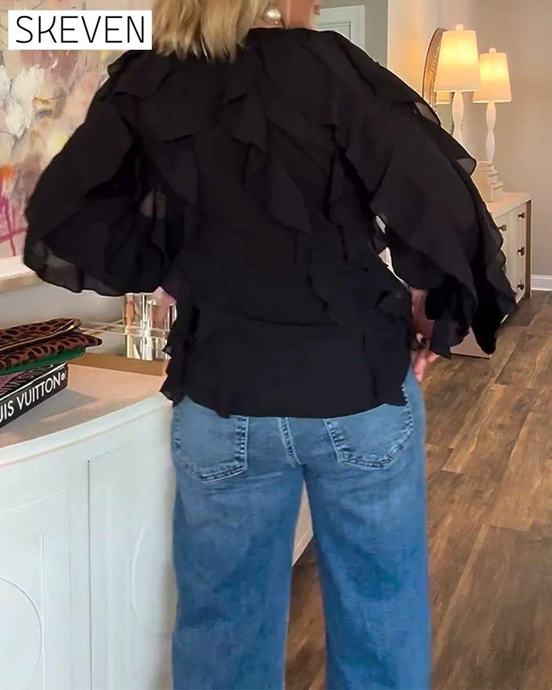 Ruffled Flowy Solid Color Shirt