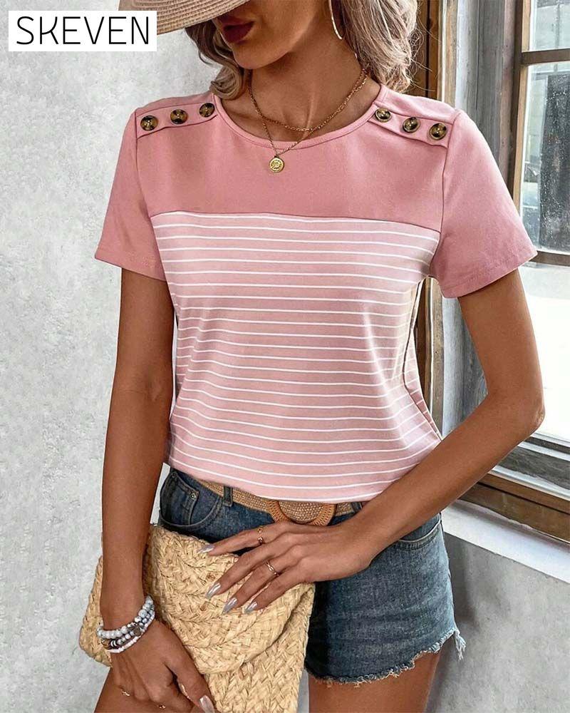 T-shirt à rayures contrastées à manches courtes