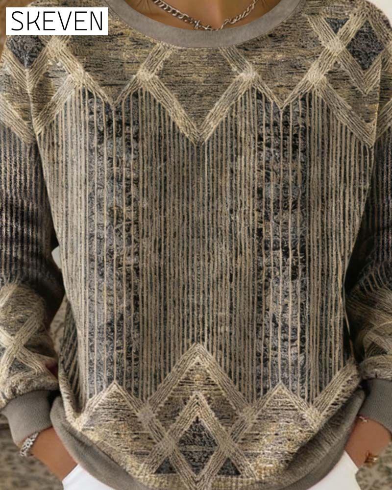 Retro Printed Round Neck Sweatshirt