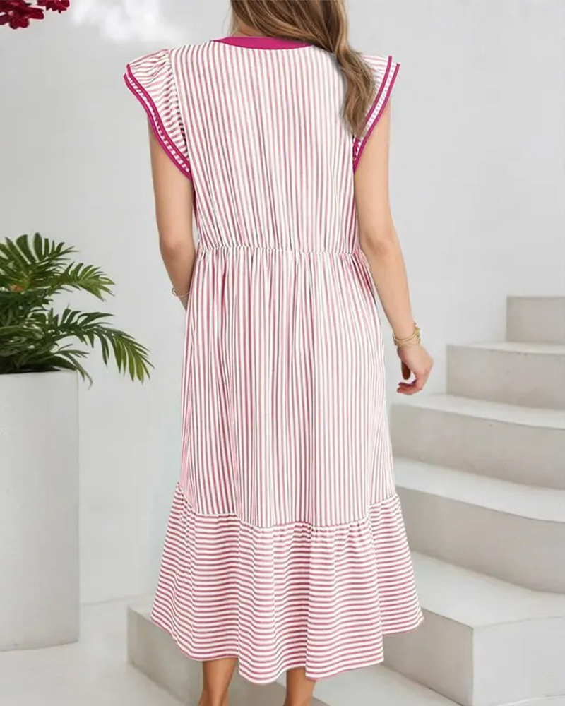 Striped Double Ruffle Short Sleeve Dress
