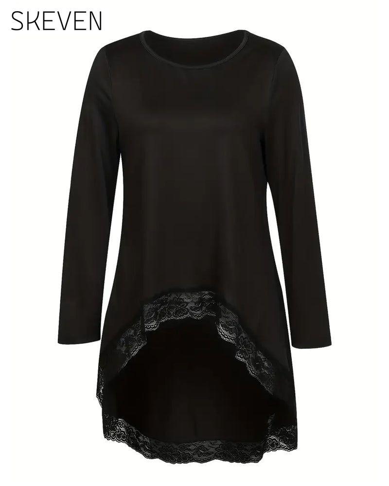 Irregular Long-Sleeved Mesh Patchwork Top