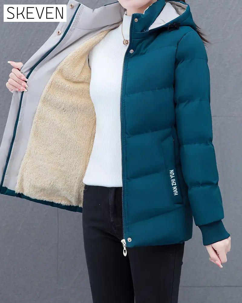 Casual Solid Color Warm Hooded Jacket