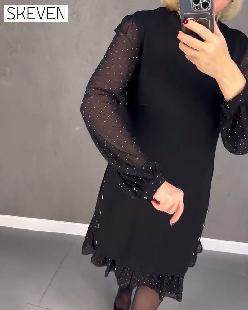 Langärmeliges Kleid mit Polka-Dots