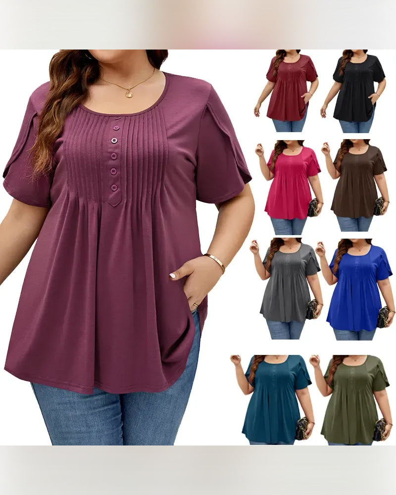 Casual Solid Color Buttons T-shirt