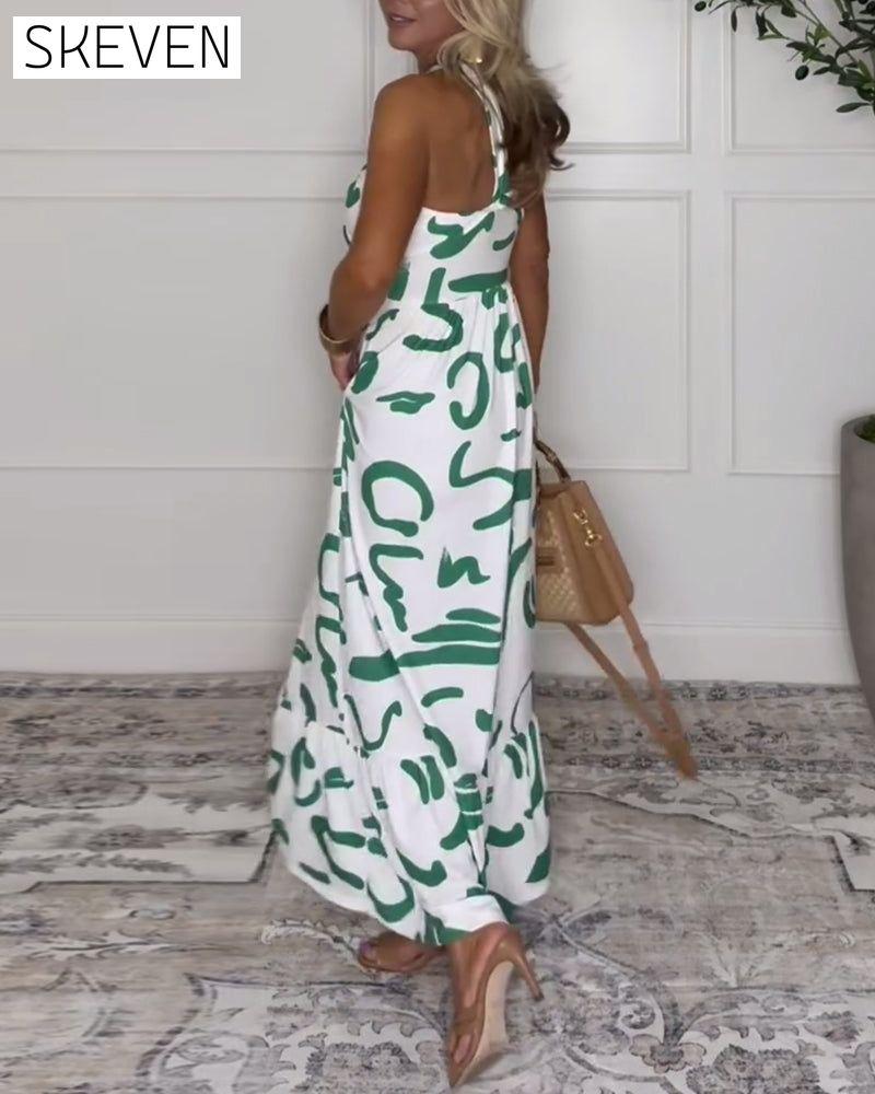 Robe sexy imprimée dos nu à col halter
