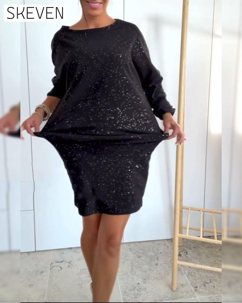 Robe de mode à col rond et fines paillettes