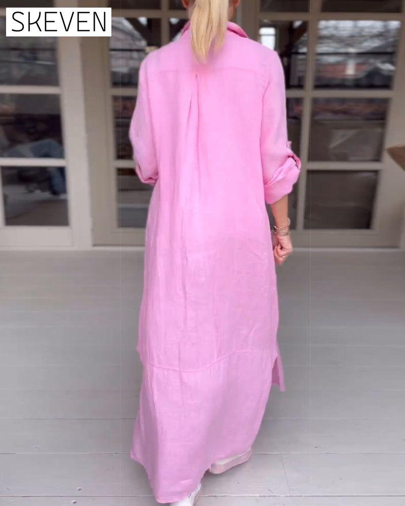 robe décontractée à revers boutonné couleur unie