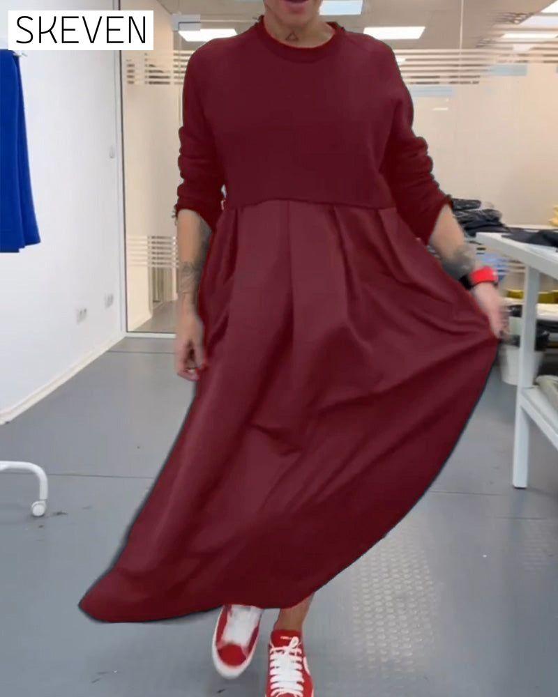 Maxi Solid Color Casual Dress Red 2023 f/w casual dresses Clothes discount Dresses spring