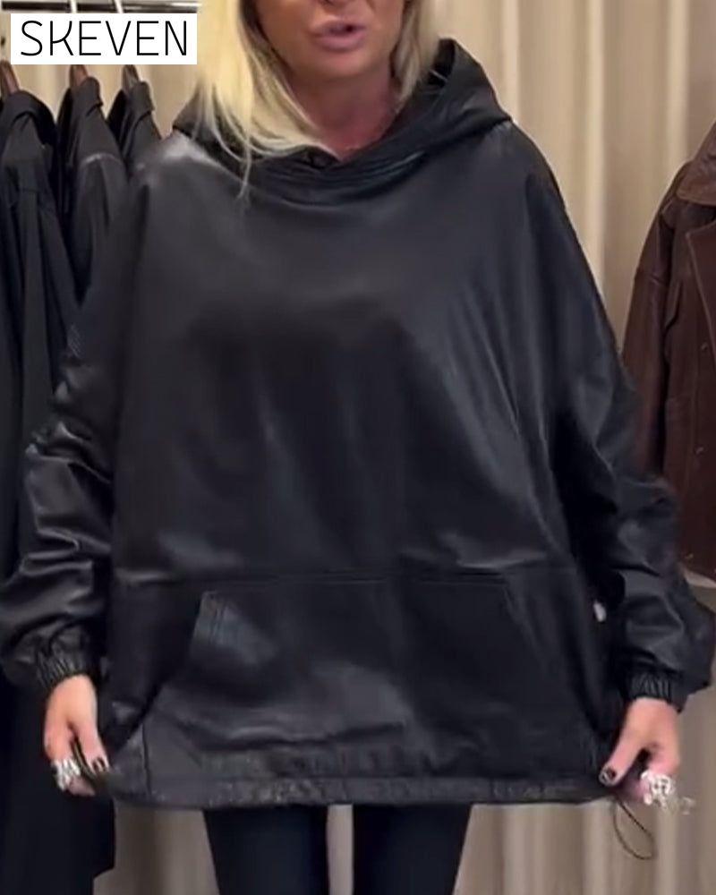 Lockerer Hoodie aus PU-Leder