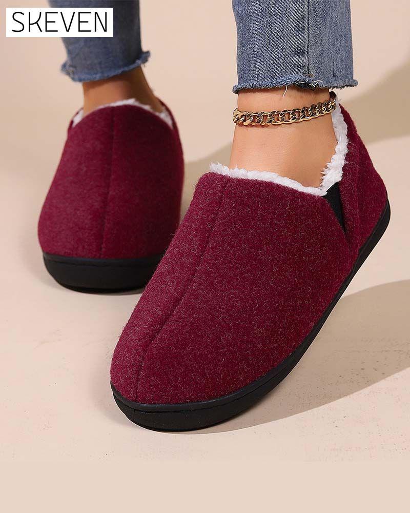 Plush solid color all-inclusive flat shoes