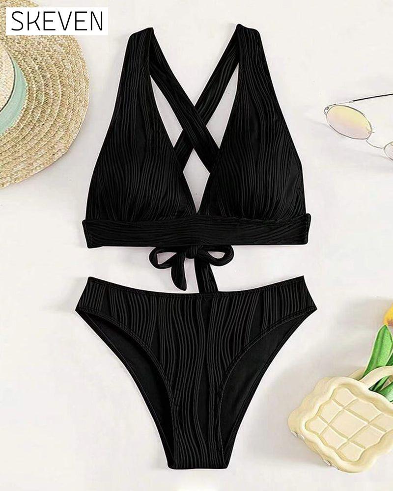 sexy Bikini in Unifarbe mit tiefem V-Ausschnitt