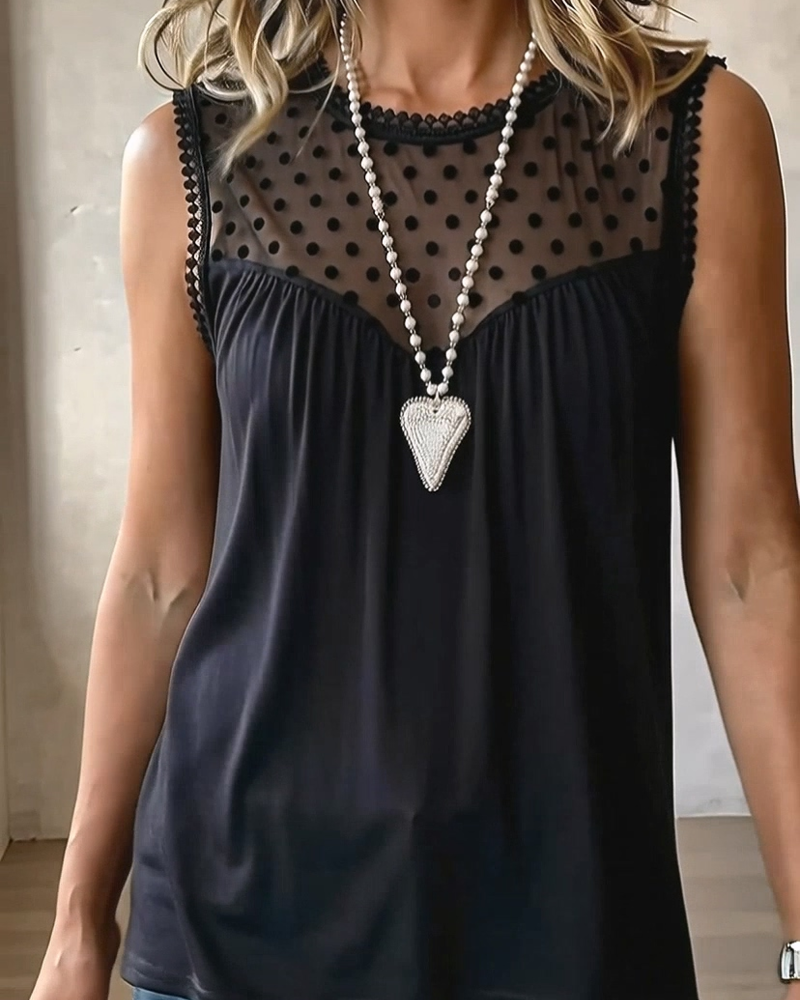 Mesh Polka Dot Patchwork Tank Top