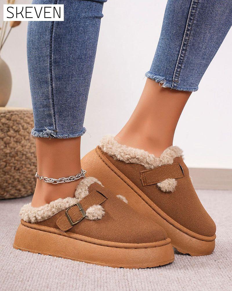 Thick-soled plush buckle warm slippers