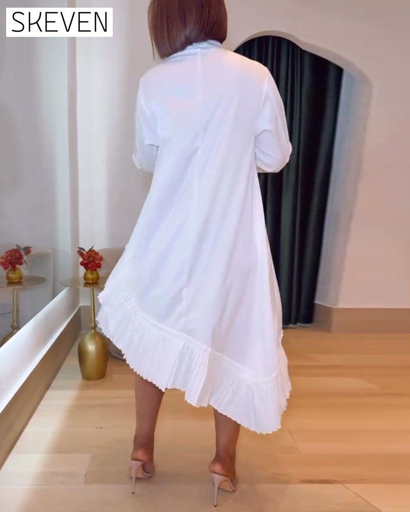 Stand Collar Irregular Pleated Dress