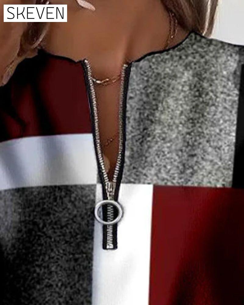 Half-Zip Printed Casual Sweatshirt