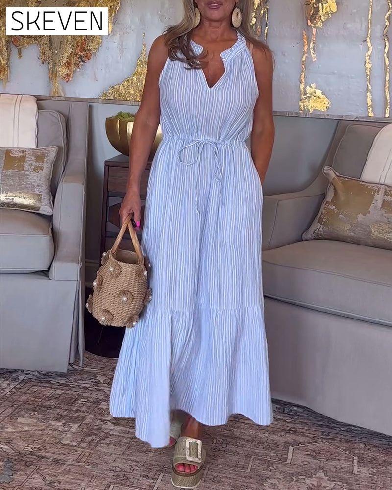 robe sans manches à rayures et cordon de serrage