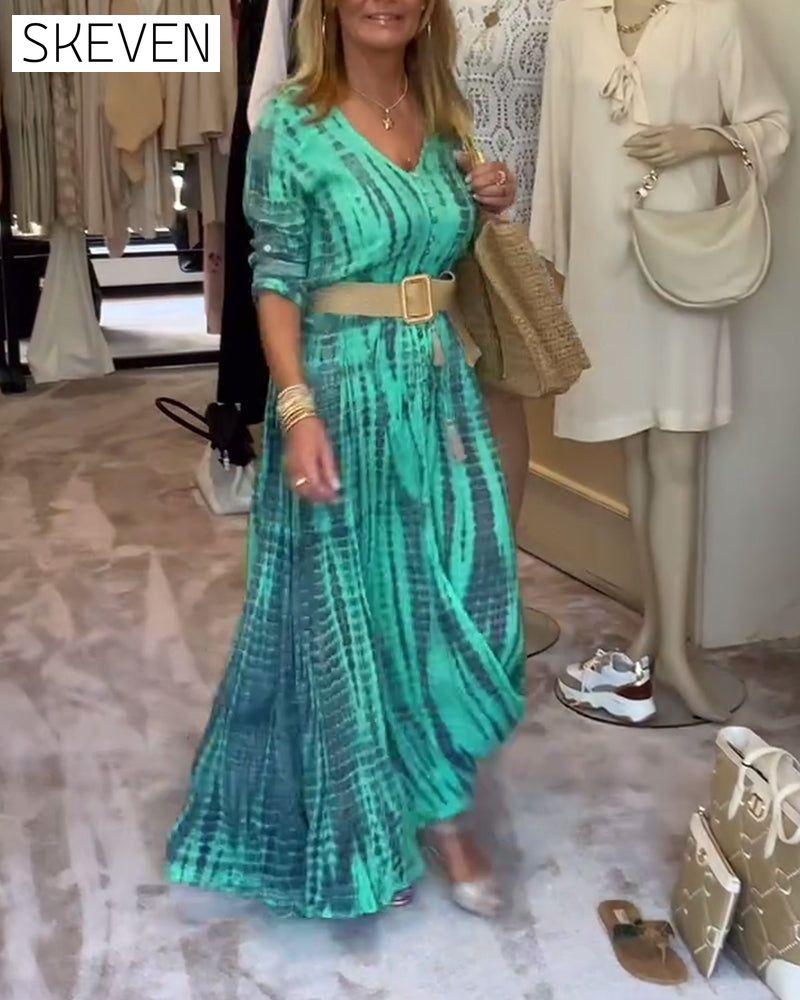 Printed V-neck button-down maxi dress