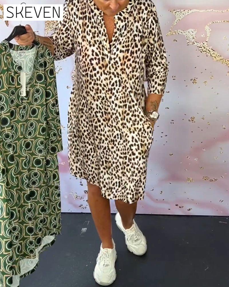 Casual leopard print v-neck dress 202466 casual dresses spring summer