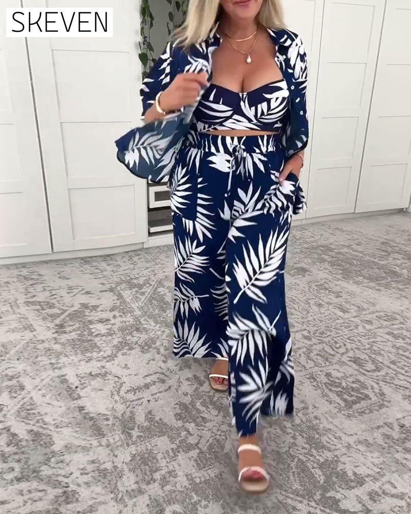 Three-Piece Hawaiian Print Swimsuit