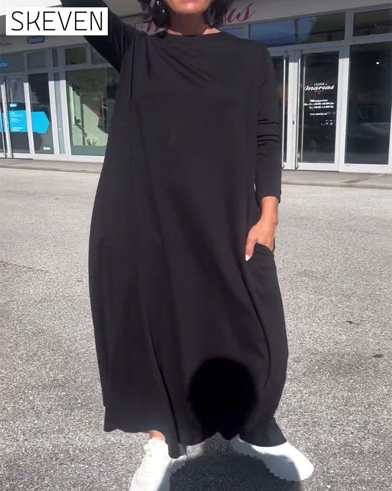 Loose Long Sleeve Round Neck Dress