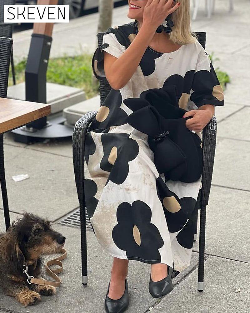 robe ample à imprimé floral et col rond avec poches