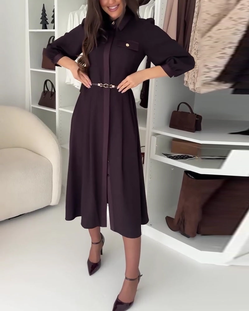 Elegant Lapel Long Sleeve Dress