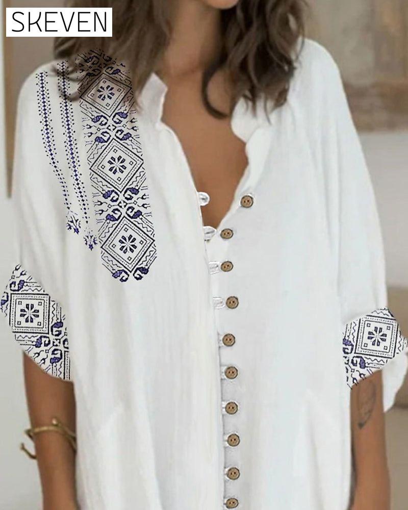3/4-Ärmel-Kleid mit Knopfleiste