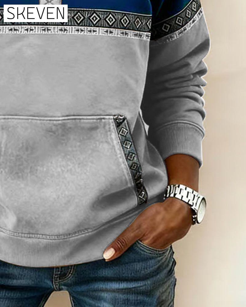 Retro-Sweatshirt mit farblich abgesetztem Pelzkragen