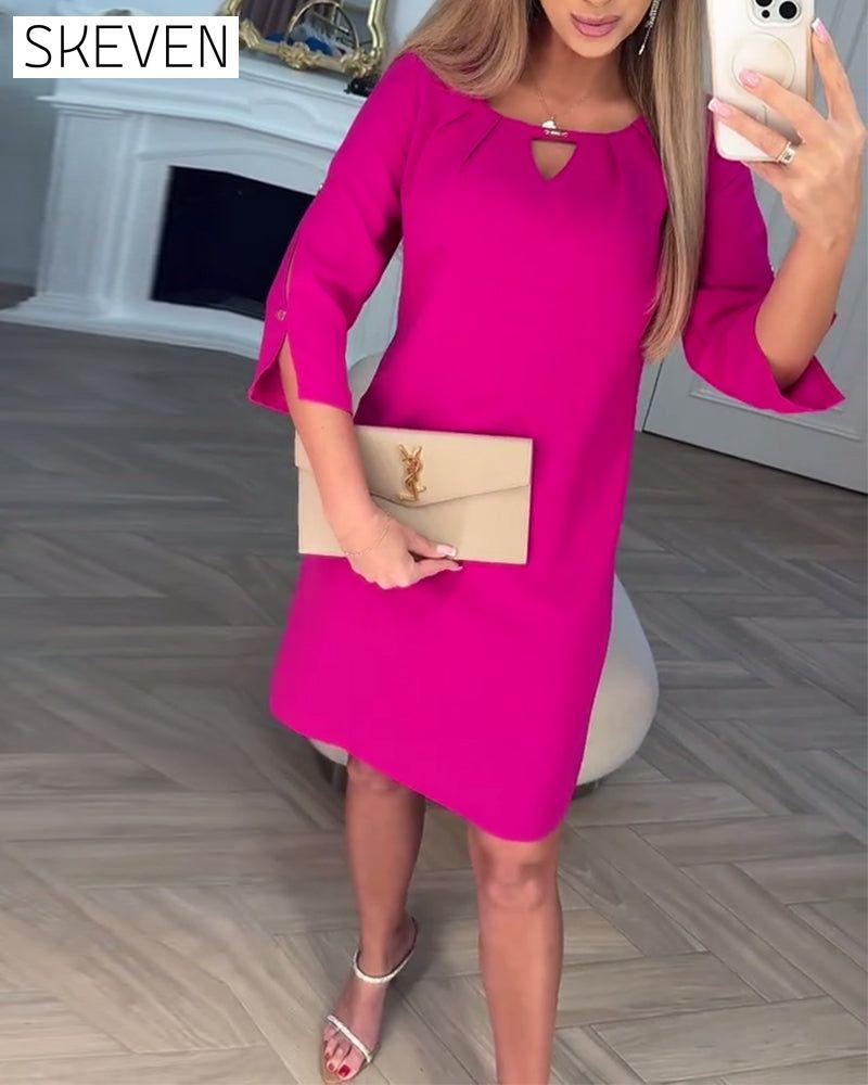 Elegant Solid Color Hollow Straight Dress