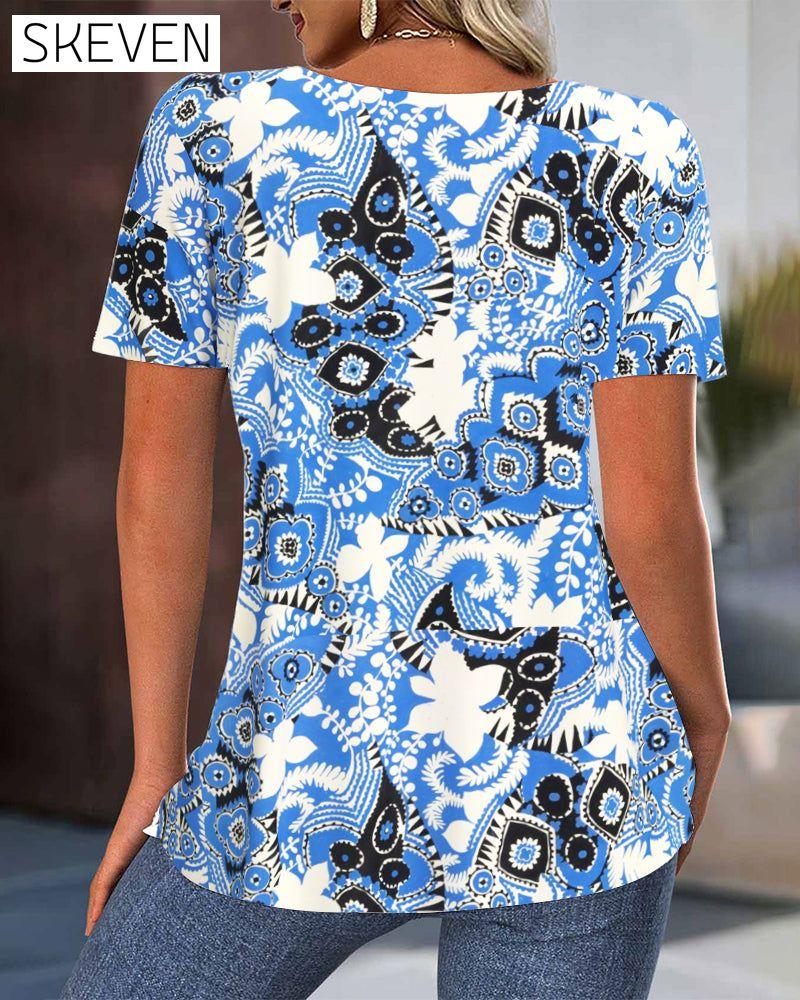 Pleated Printed Fashion Blouse