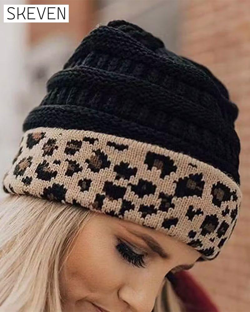 Women Winter Beanie Hat Leopard Warm Earflap Cap