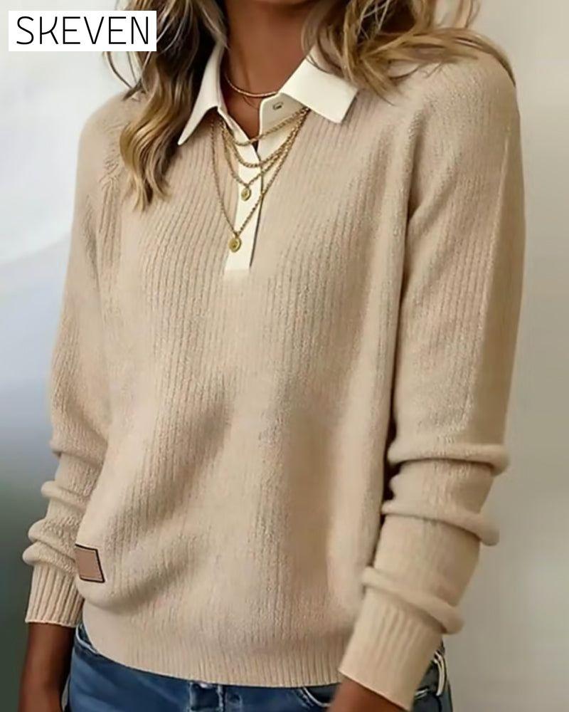 Lapel Patchwork Pullover Jumper