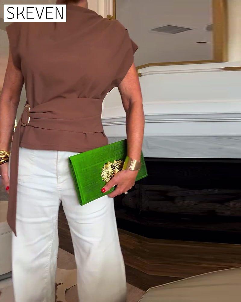 Temperament Waist Solid Color Blouse
