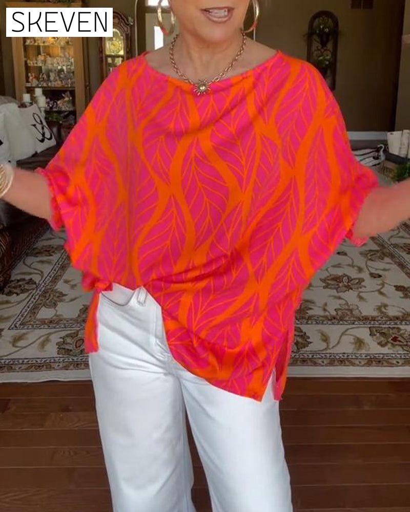 Round Neck Loose Print Blouse