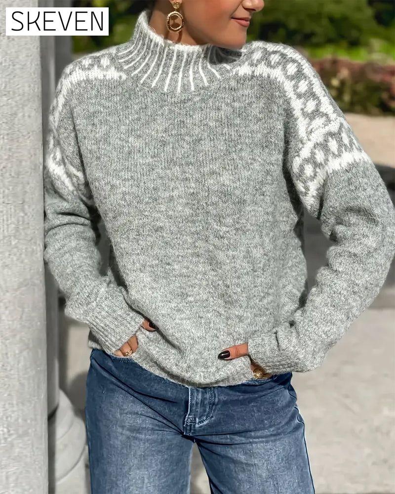 High Neck Patterned Contrast Jumper