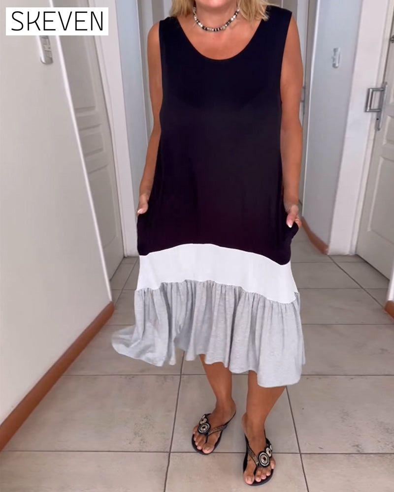Ärmelloses Kleid mit Farbblock-Design und Rundhalsausschnitt