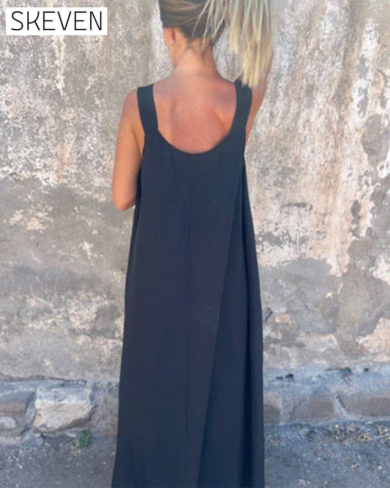 Ärmelloses, einfarbiges, modisches langes Kleid