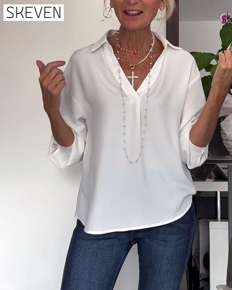 Einfaches, einfarbiges Langarmshirt mit Reverskragen