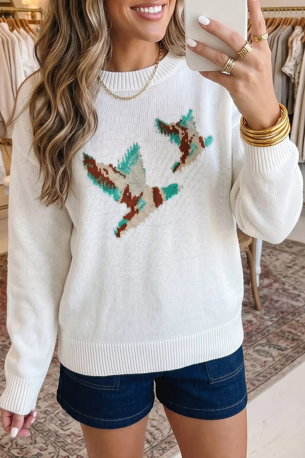 Drop Shoulder Round Neck Long Sleeve Sweater