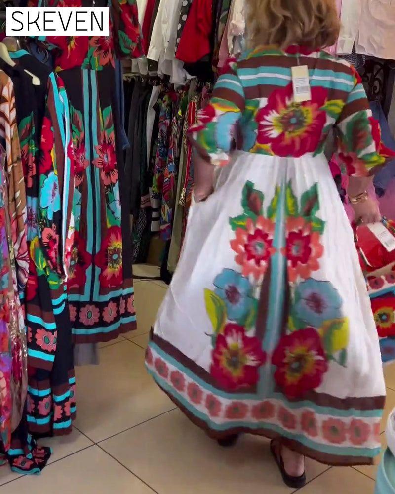 robe fleurie décontractée à décolleté en V profond