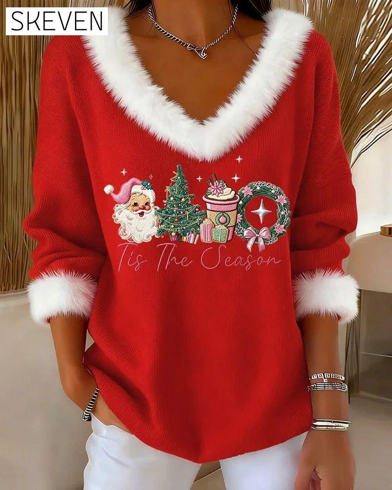 Fleece Patchwork Christmas Knit Top