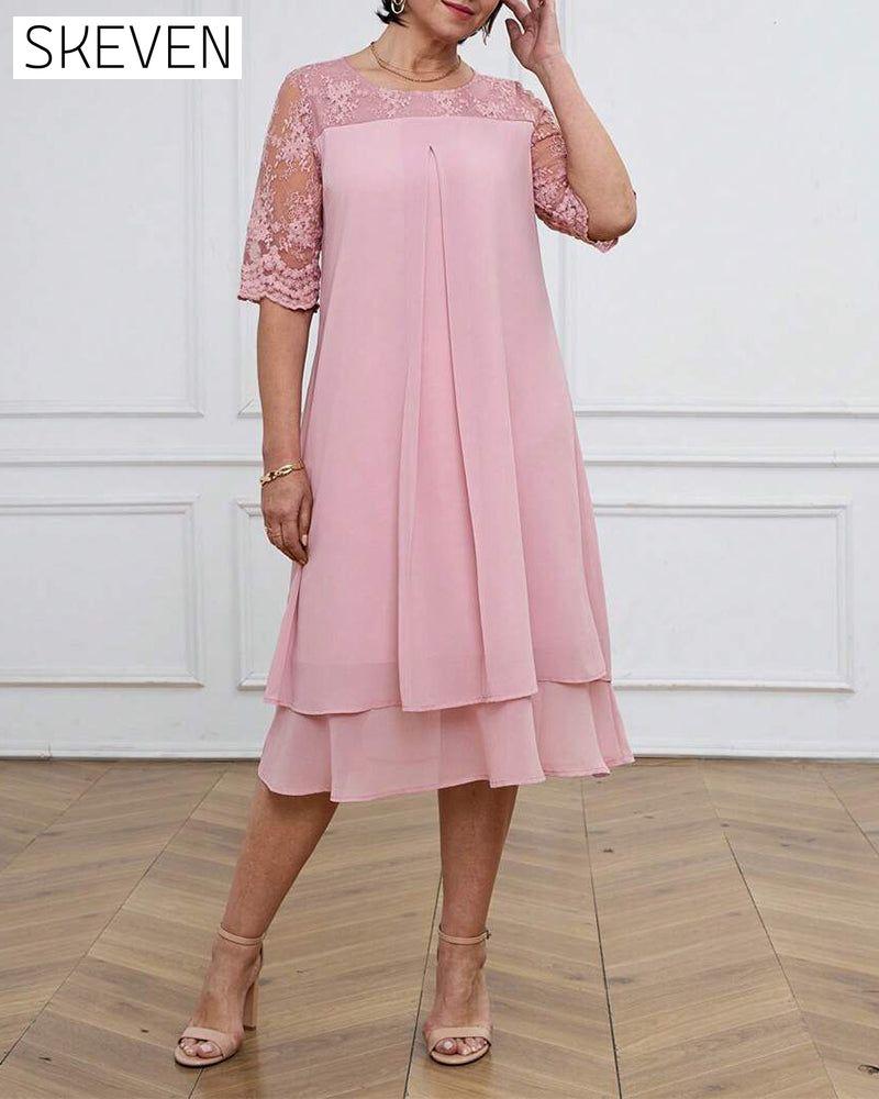 Robe mi-longue en dentelle élégante et tendance